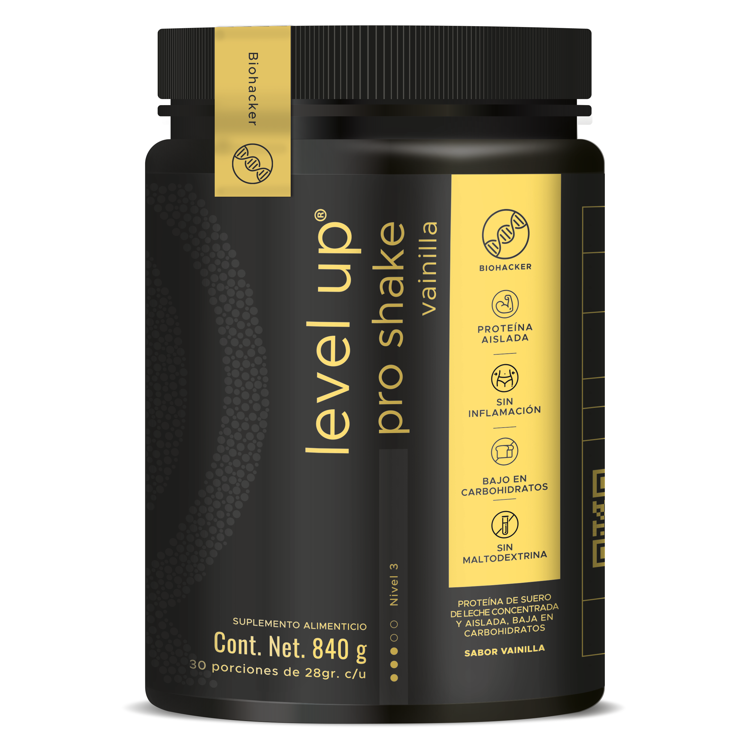 Level-Up Shake Vainilla: Proteína y energía con sabor suave y delicioso 840g