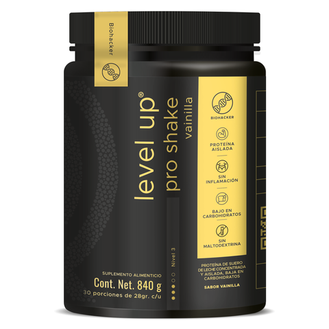 Level-Up Shake Vainilla: Proteína y energía con sabor suave y delicioso 840g