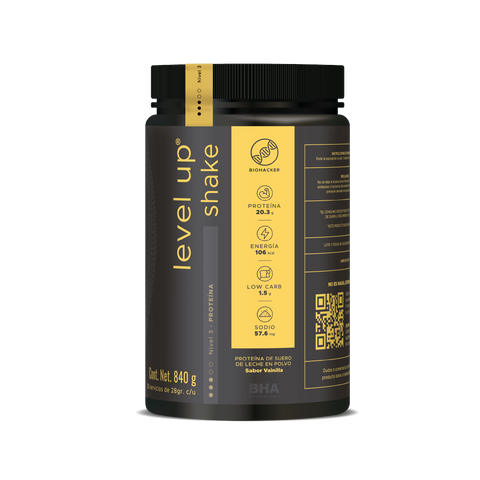 Level-Up Shake Vainilla: Proteína y energía con sabor suave y delicioso 840g