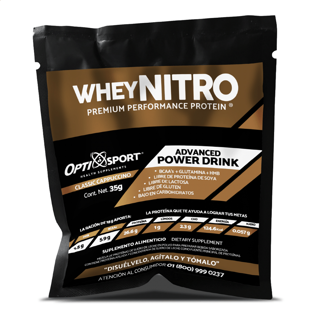 WHEYNITRO Proteína de Suero + HMB + BCAAs | 12 sobres de 35g | Sabor Capuchino