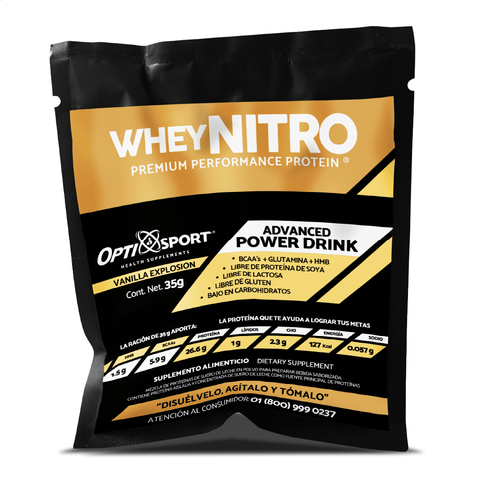 WHEYNITRO Proteína de Suero + HMB + BCAAs | 12 sobres de 35g | Sabor Vainilla
